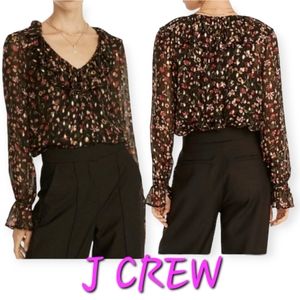 J CREW Ruffleneck top in midnight vintage floral Blouse Gold Metallic